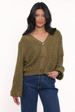 Melody Textured Button Up Cardigan Olive