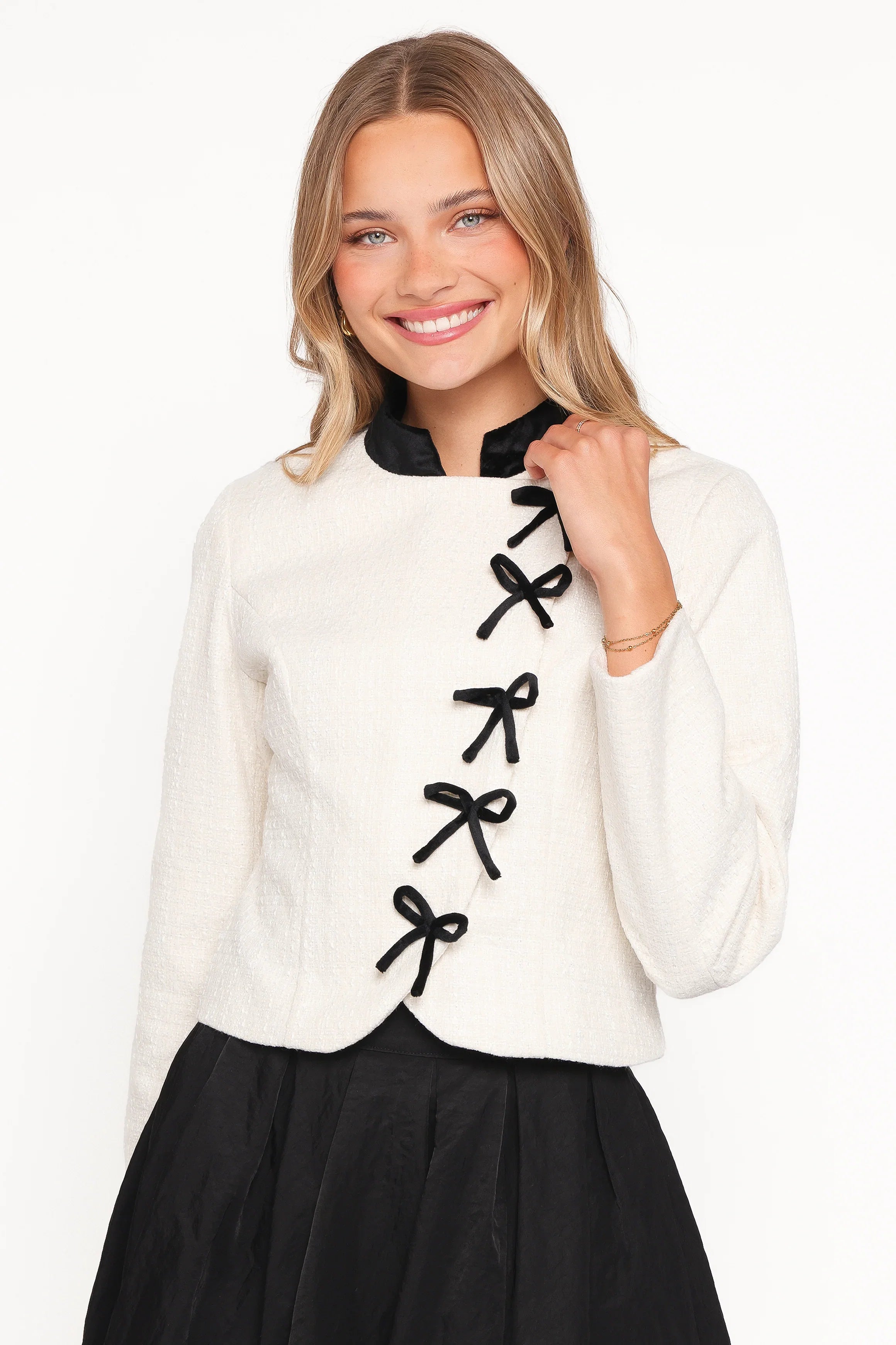 Jorah Twill Cropped Bow Jacket Cream