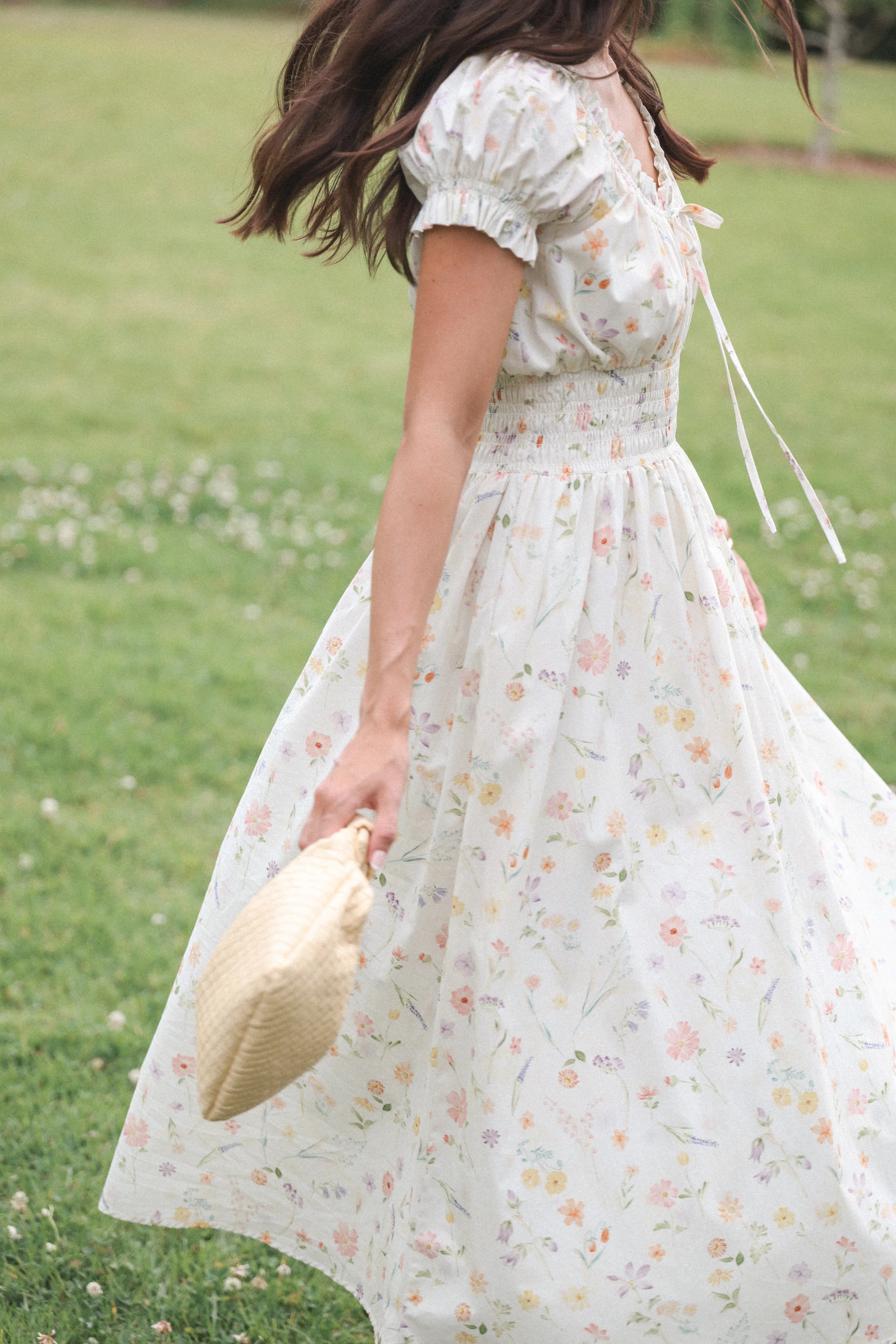 Katana Puff Sleeve Midi Dress Floral
