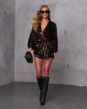 Come On Over Wrap Tie Velvet Romper