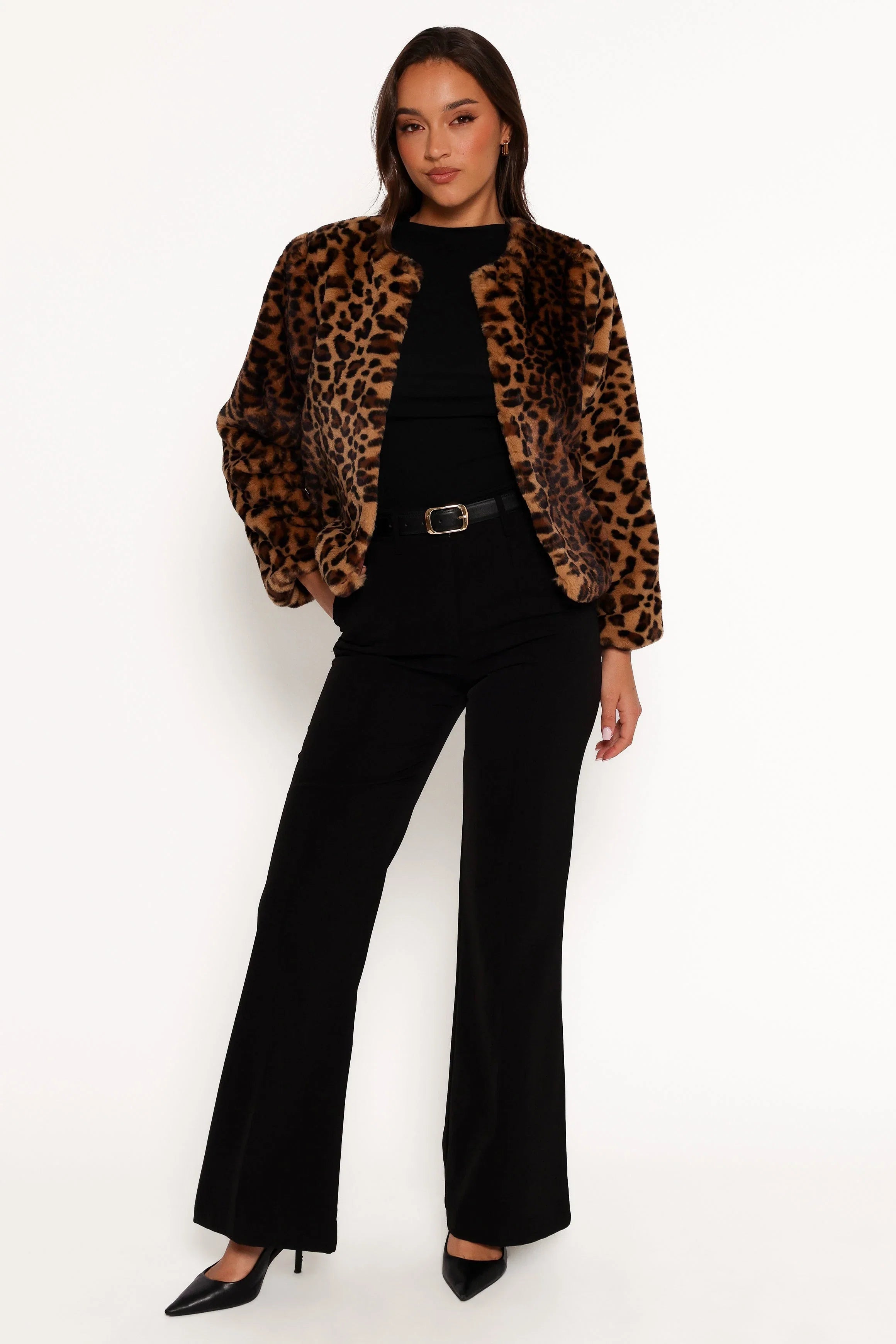 Cassia Faux Fur Leopard Crop Jacket Leopard