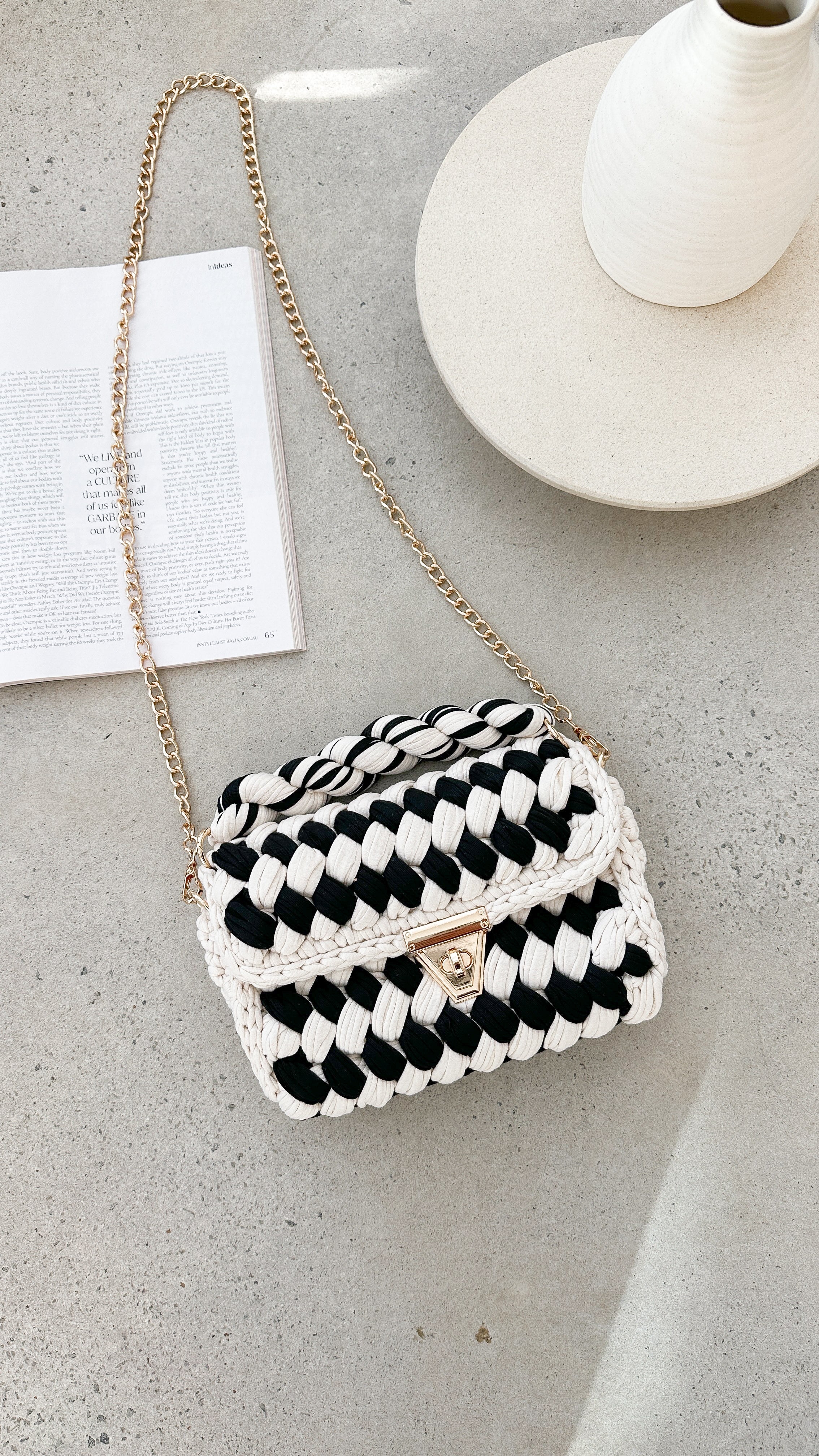Annabel Chunky Plaited Handbag Cream Black