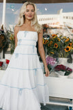 Aubree Midi Dress White Blue