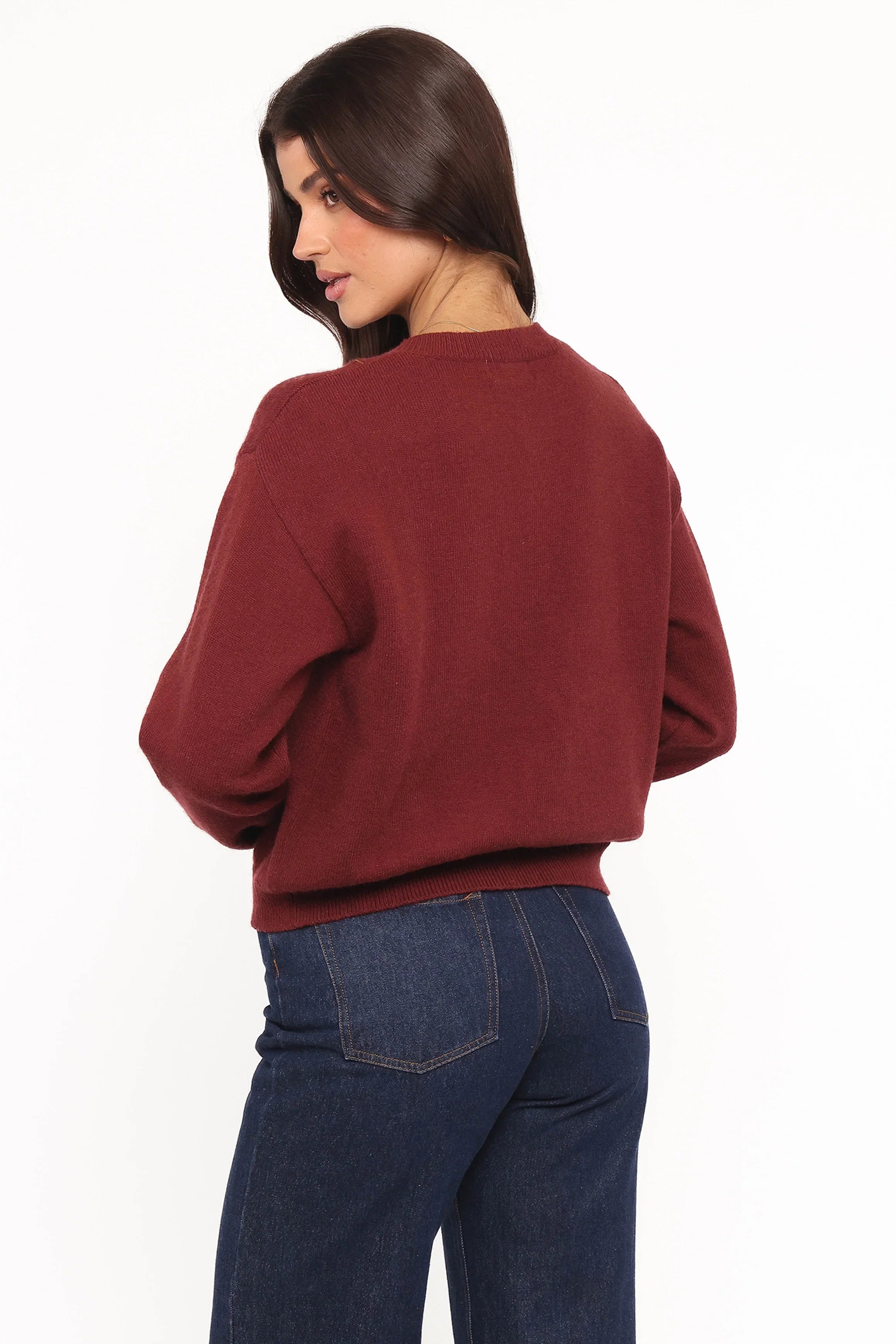 Brittany Placed Embroidery Flower Cardigan Burgundy
