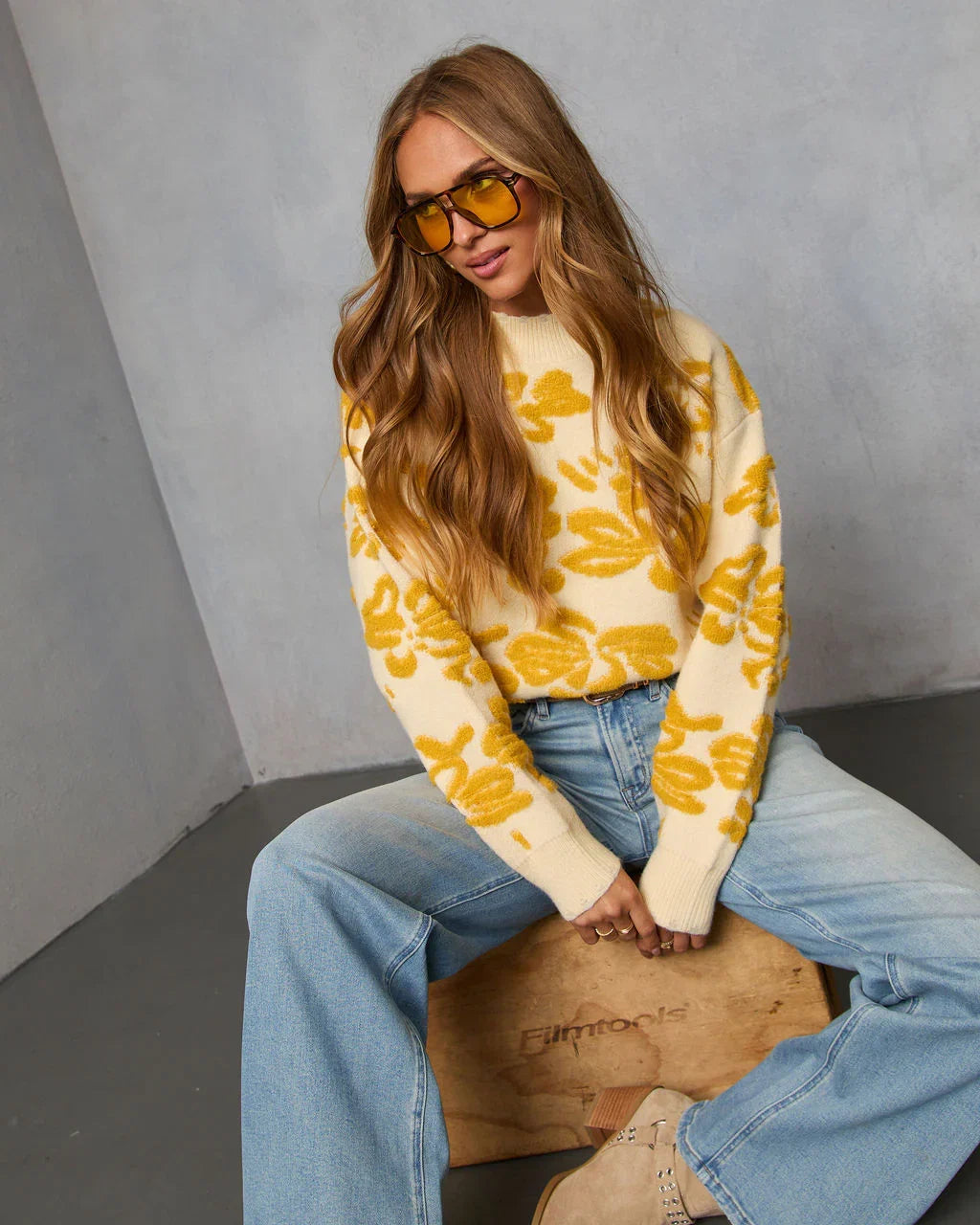 Chilly Days Textured Floral Sweater