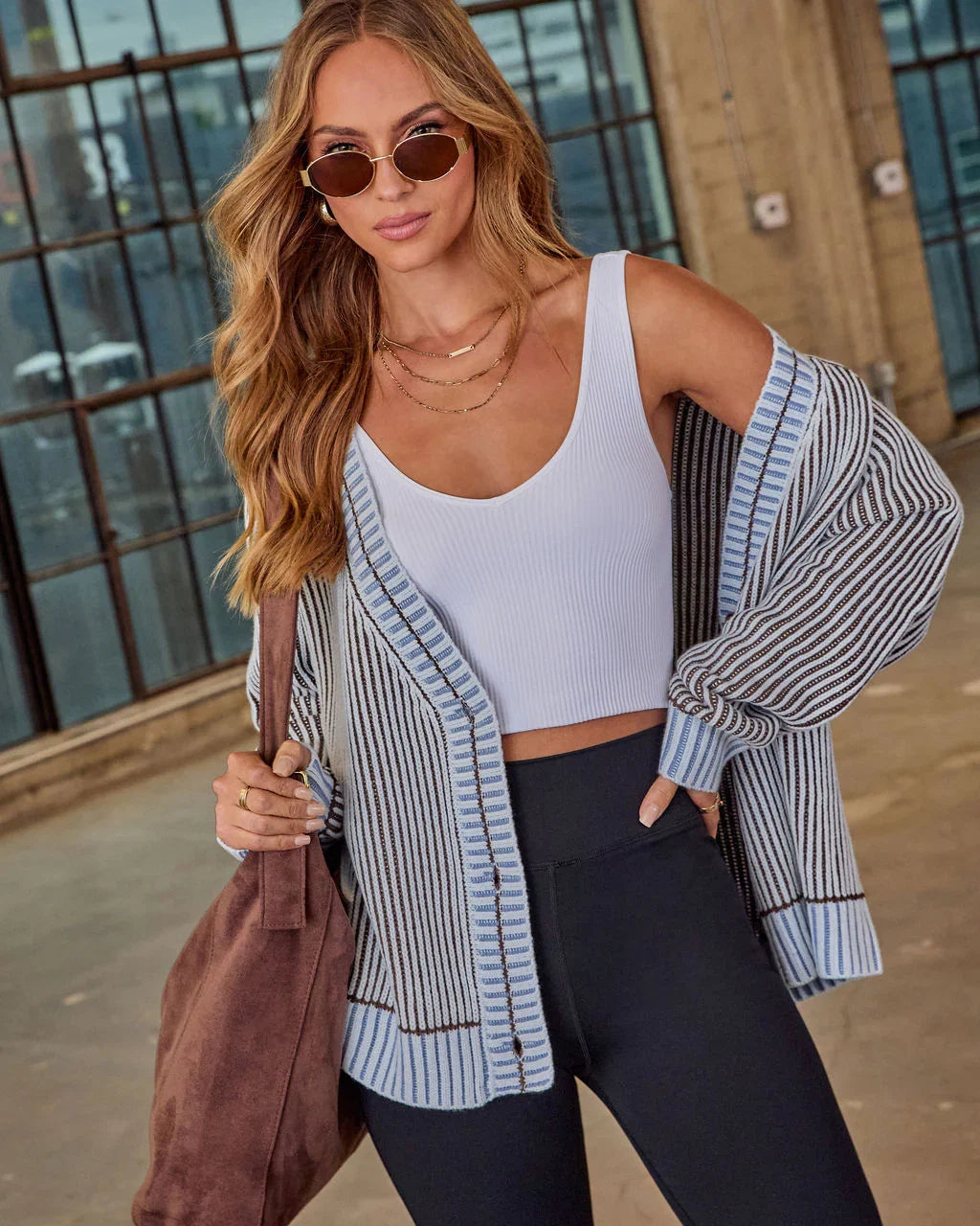 Hamina Ribbed Knit Contrast Trim Cardigan