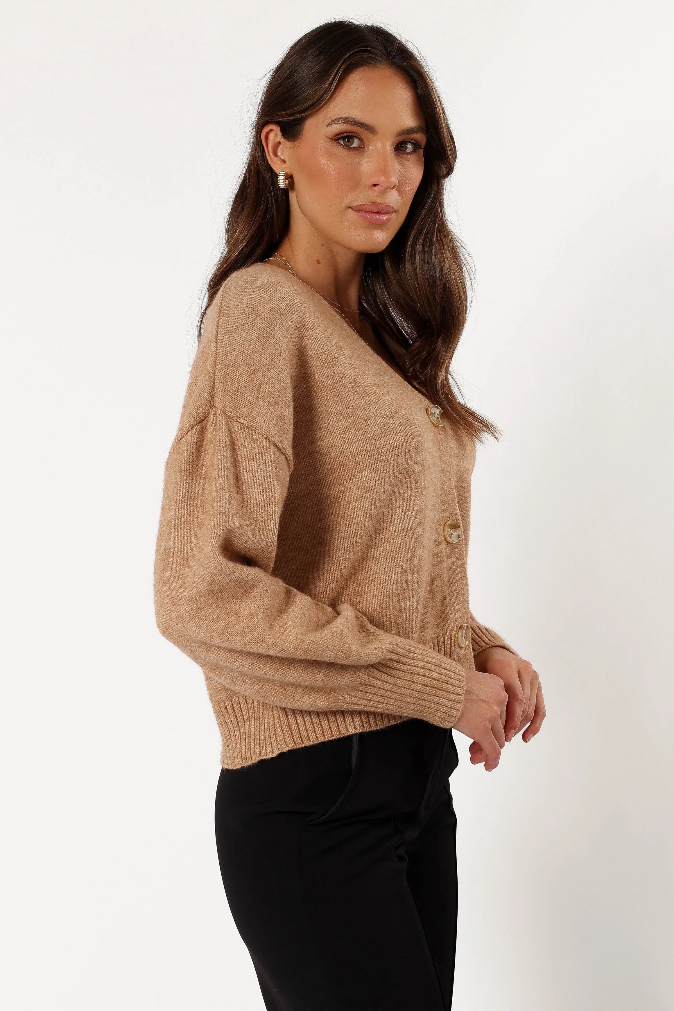 Isabel Button Front Cardigan Beige