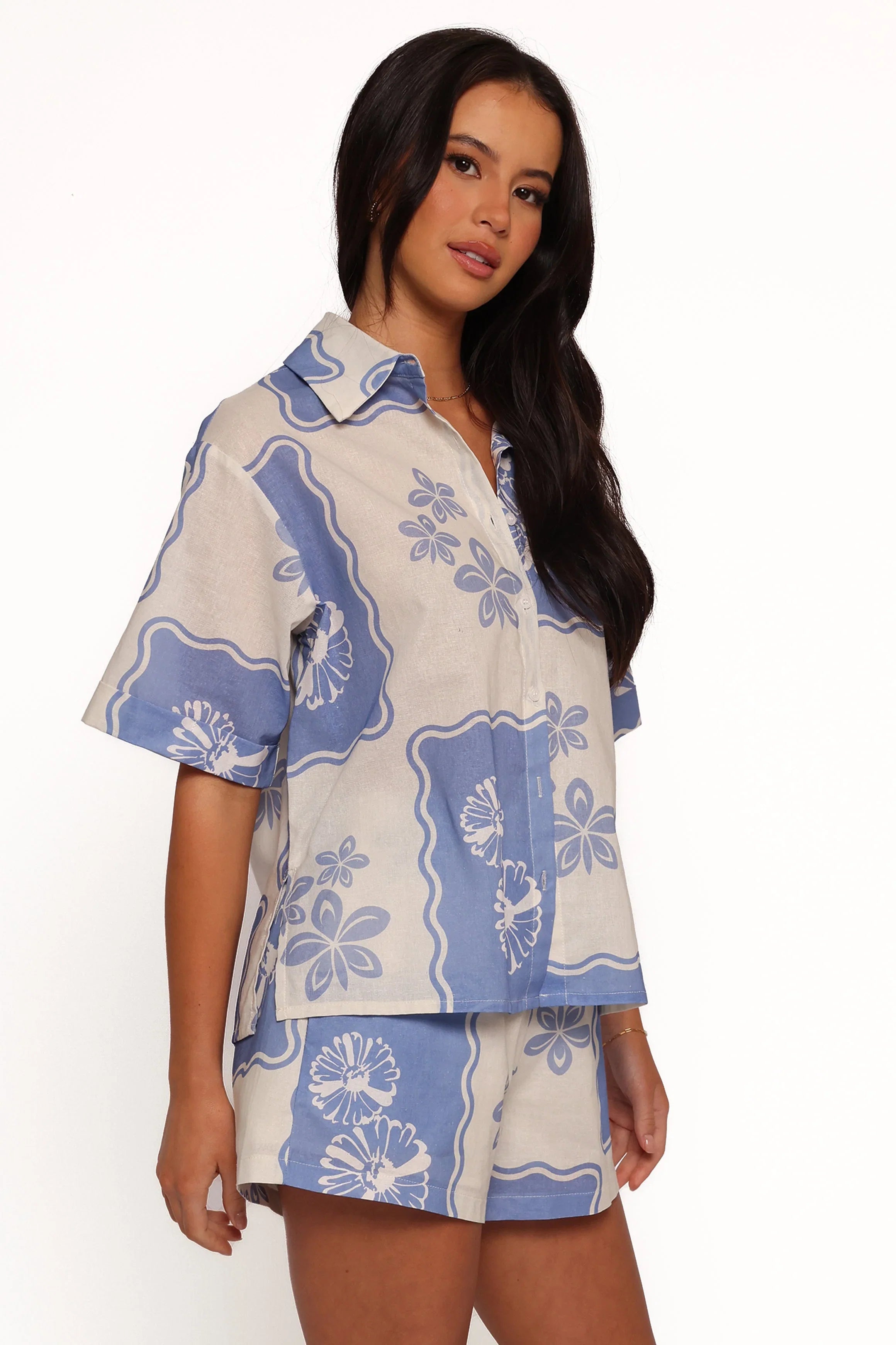 Shellie Short Sleeve Shirt Blue Dahlia