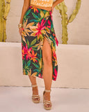 Kaanapali Linen Blend Tropical Print Wrap Midi Skirt