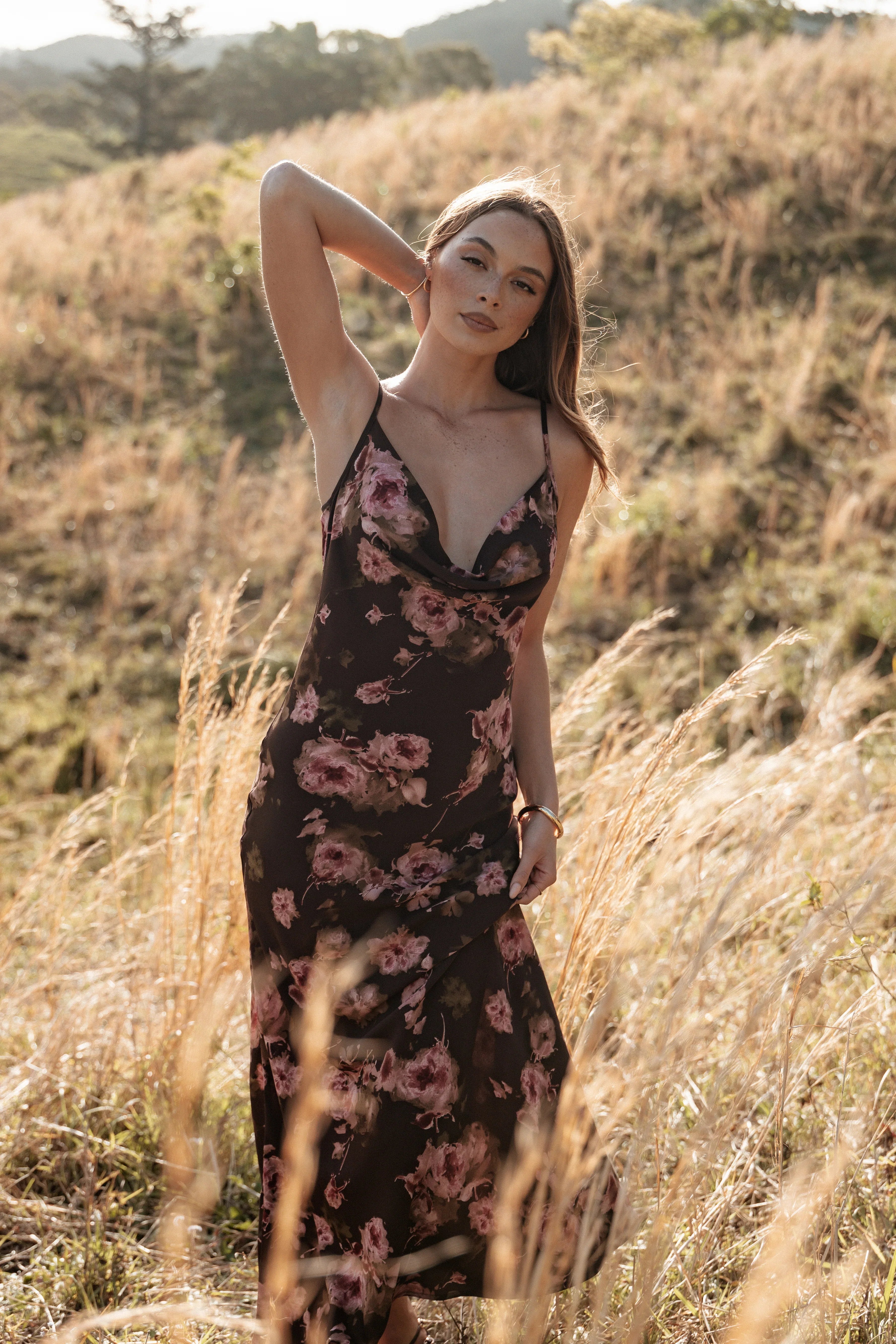 Enya Maxi Dress Chocolate Floral