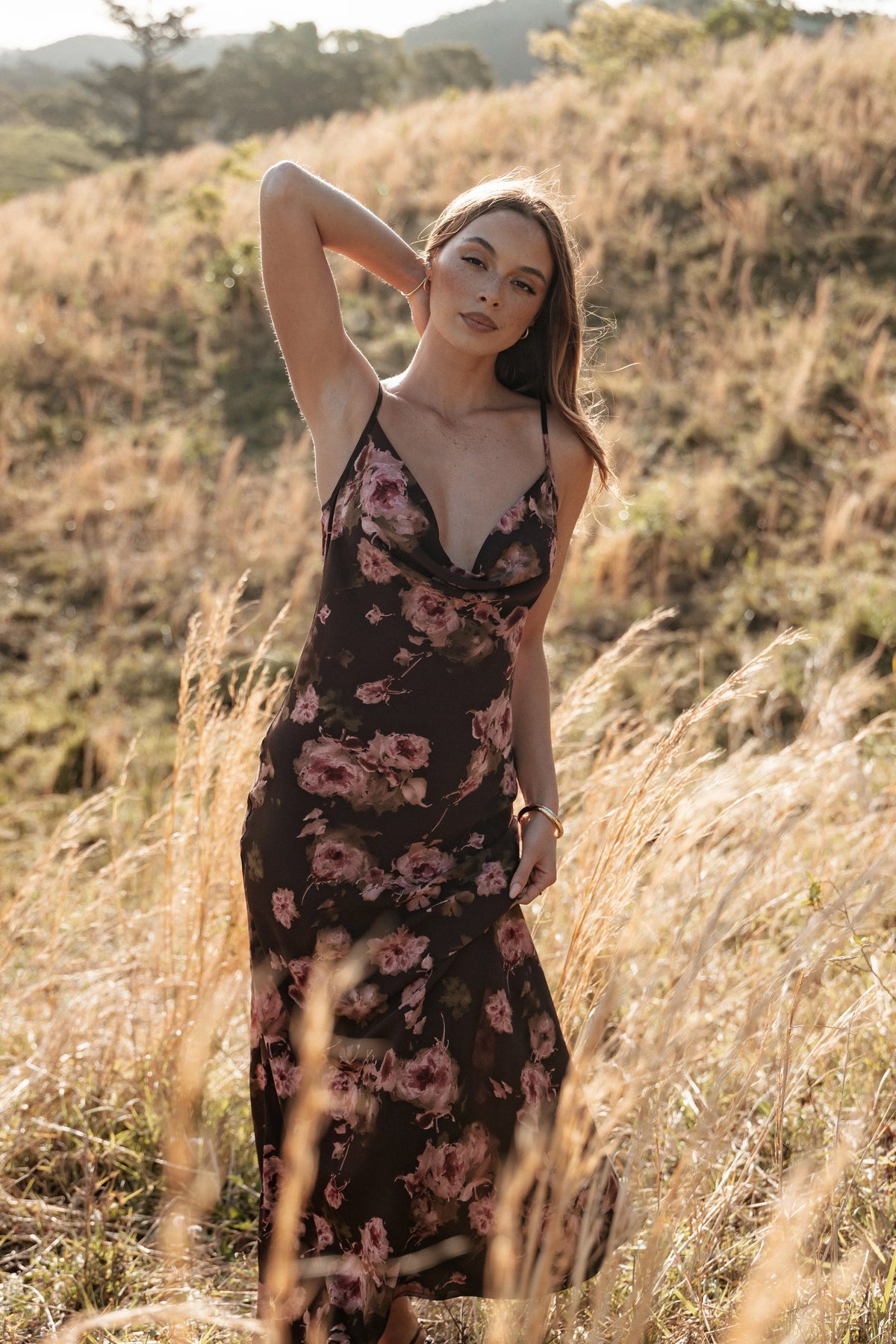 Enya Maxi Dress Chocolate Floral