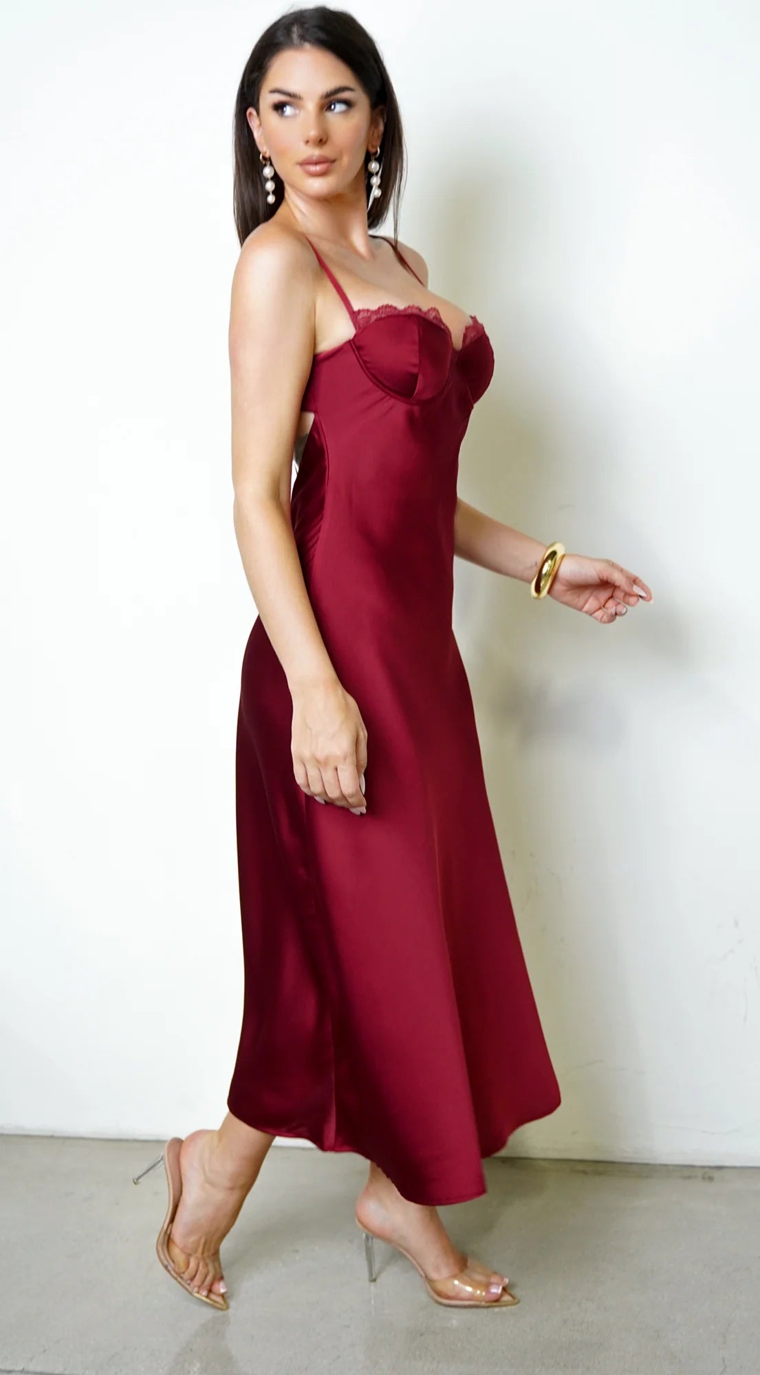 Civelle Satin Maxi Dress Burgundy Red