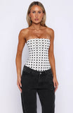 Tell Me A Secret Strapless Bustier White Black Polka Dot