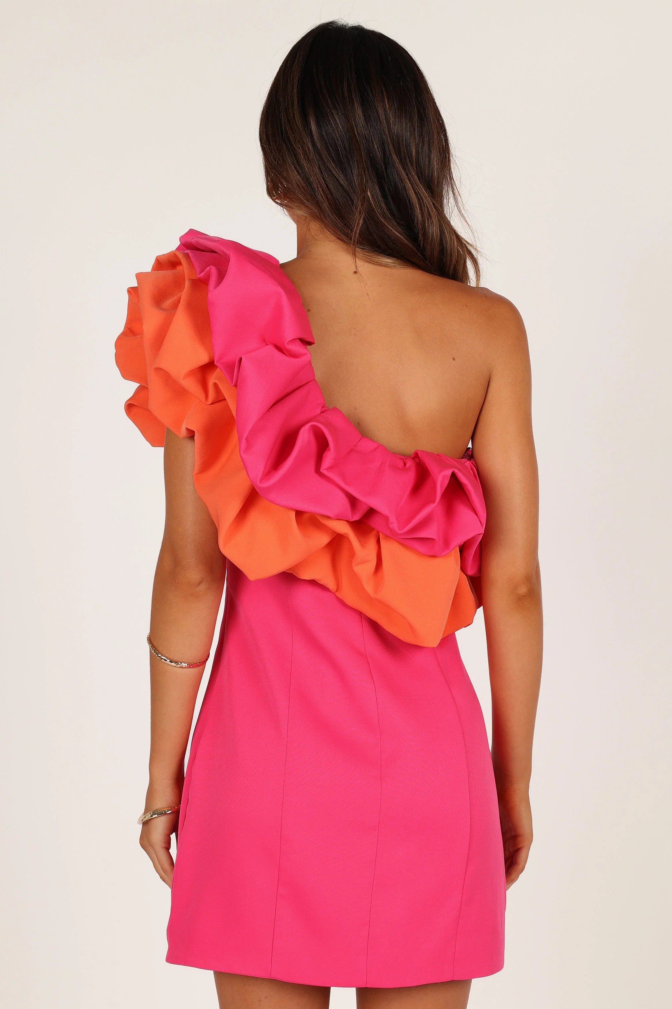 Phoebe One Shoulder Mini Dress Pink Orange