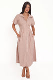 Eilis Short Sleeve Button Down Maxi Dress Brown Stripe