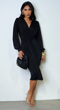Brynlee Twist Long Sleeve Midi Dress Black