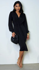 Brynlee Twist Long Sleeve Midi Dress Black