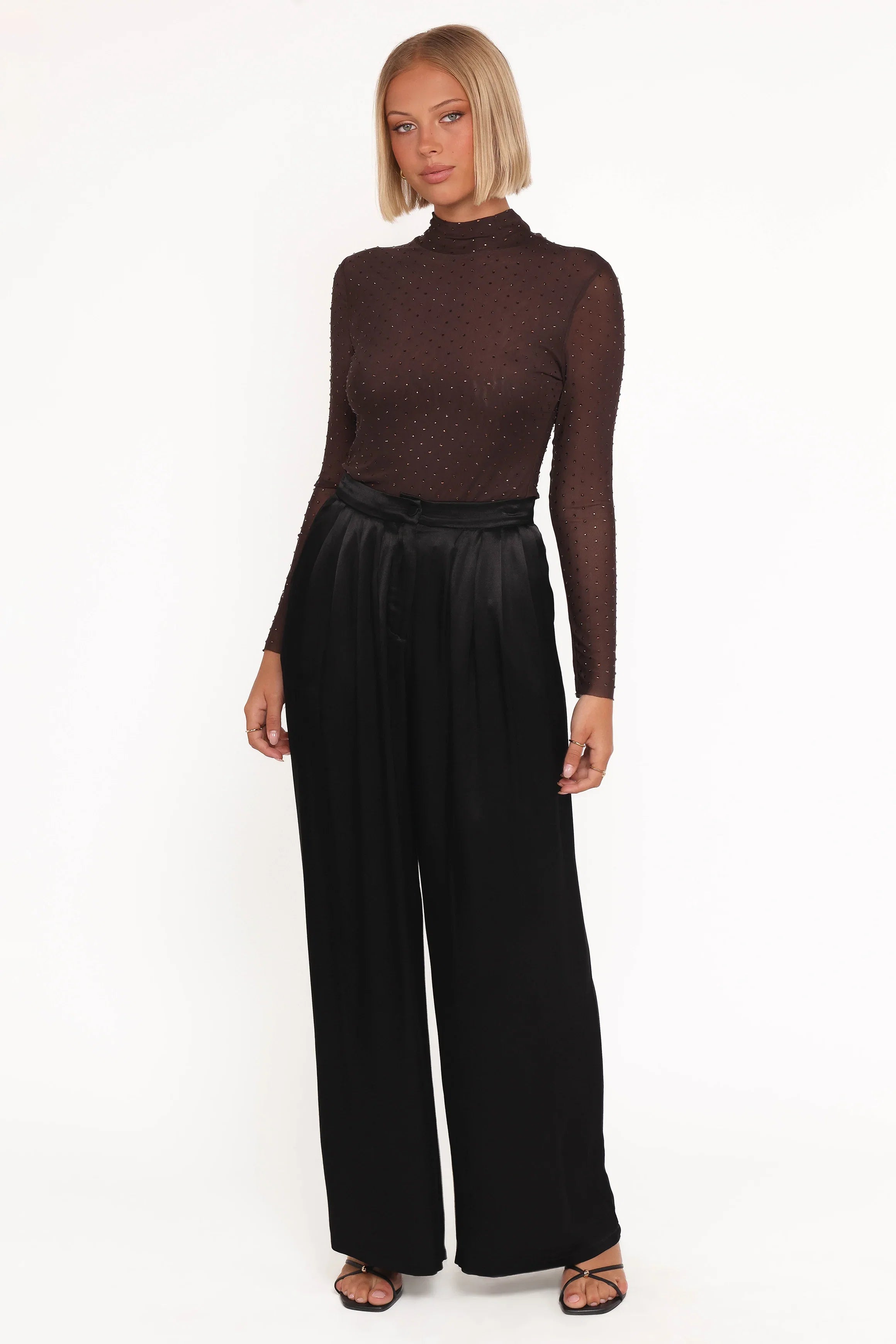 Alejandra Embellished Mesh Top Dark Chocolate