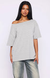 Give Me Options Off Shoulder Tee Grey White Stripe