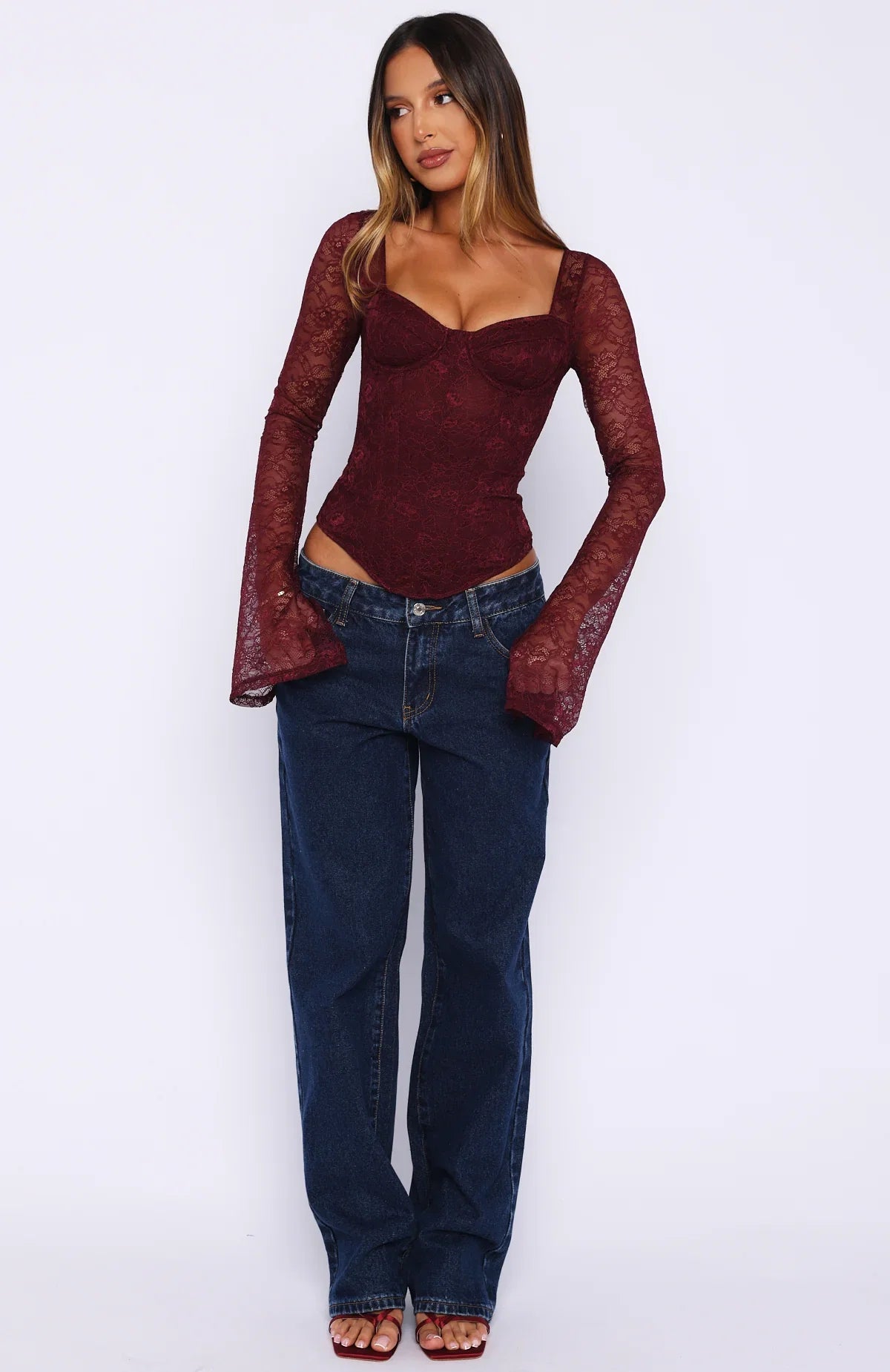 Midnight Rose Long Sleeve Bustier Wine