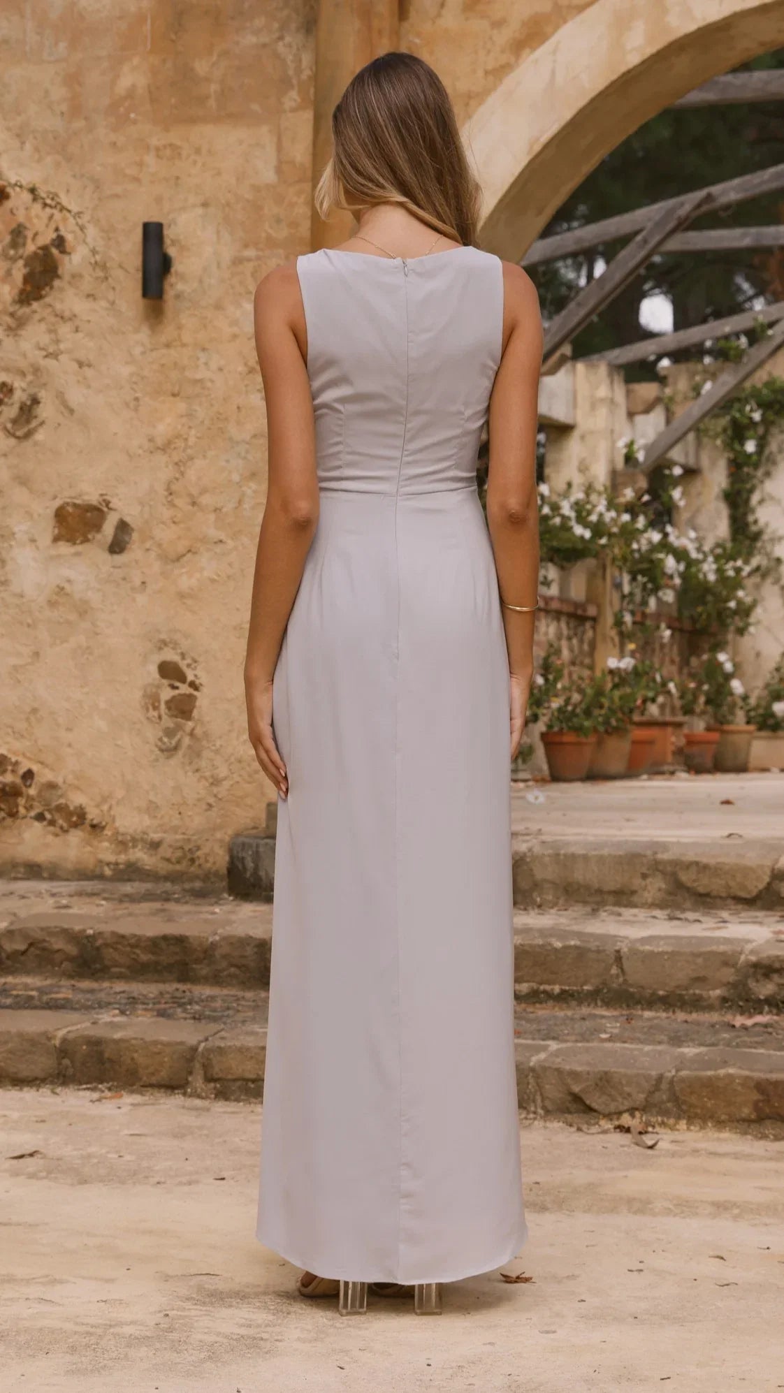 Pamela V Neck Maxi Dress Silver