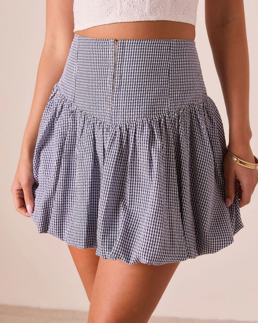 Shellie Gingham Bubble Hem Mini Skirt