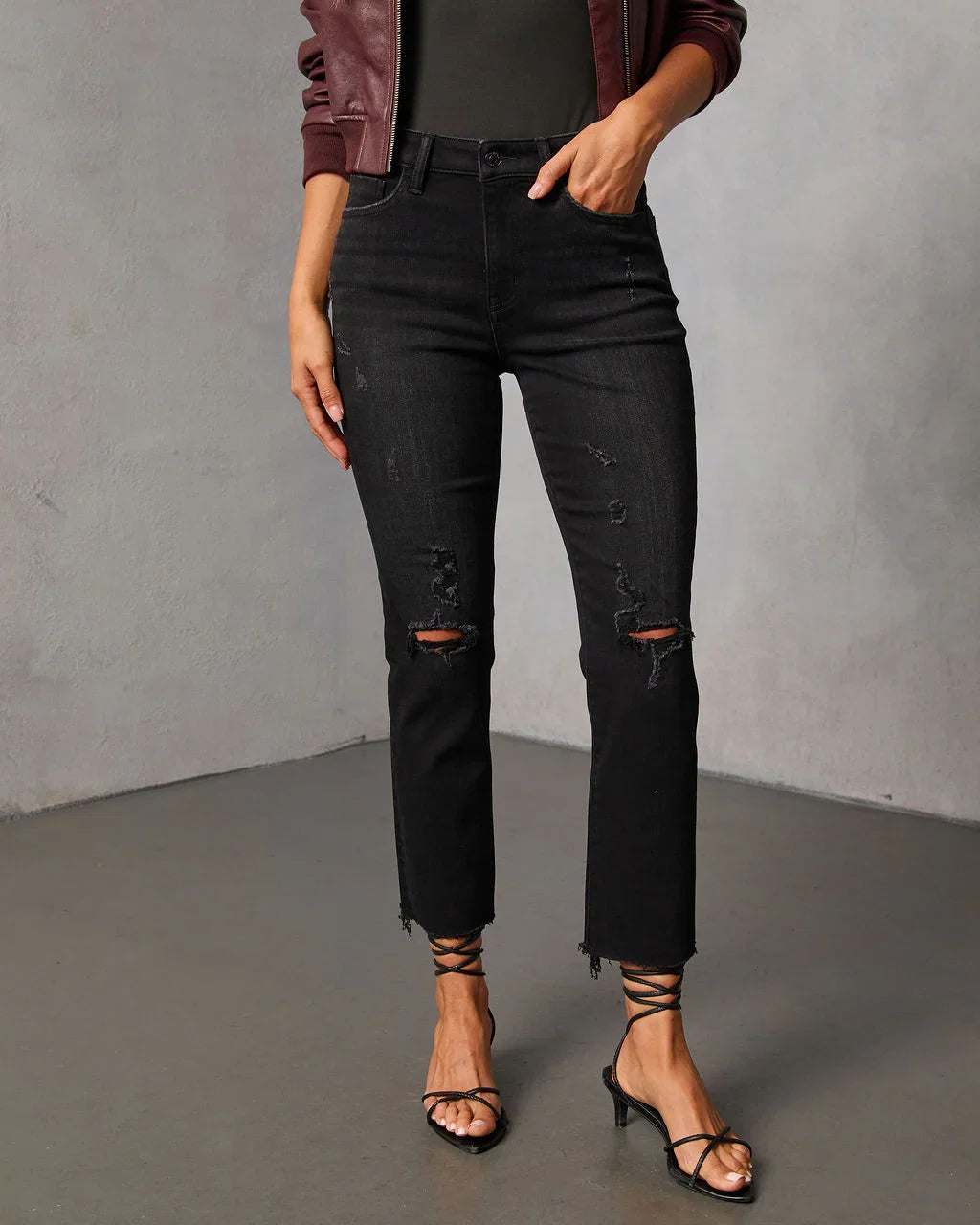 Mcguire Super Stretch High Rise Slim Leg Distressed Jeans