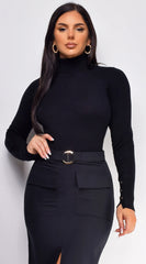 Gigi High Neck Long Sleeve Top Black