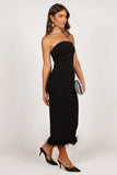 Clara Feather Trim Midi Dress Black