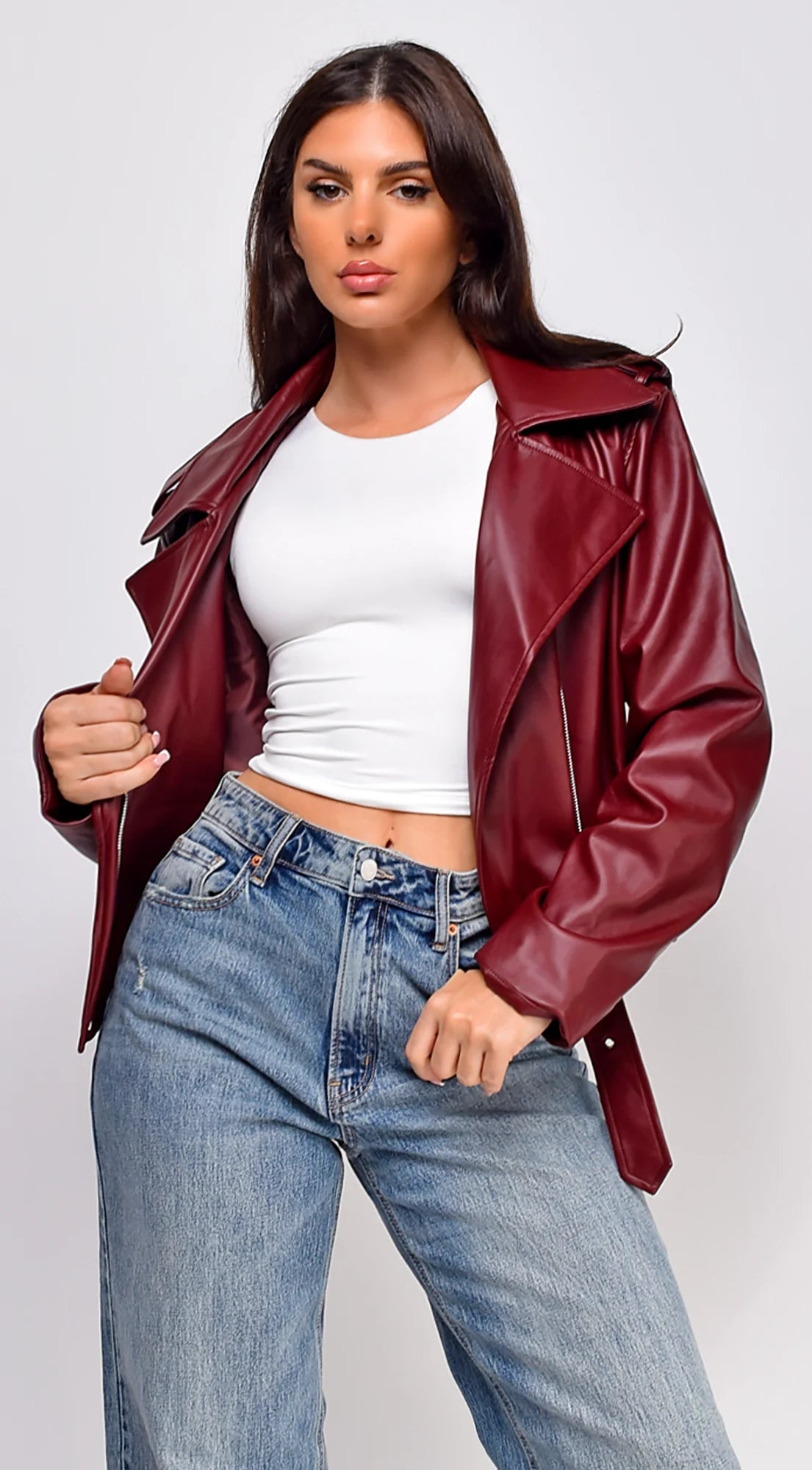 Piper Faux Leather Jacket Burgundy