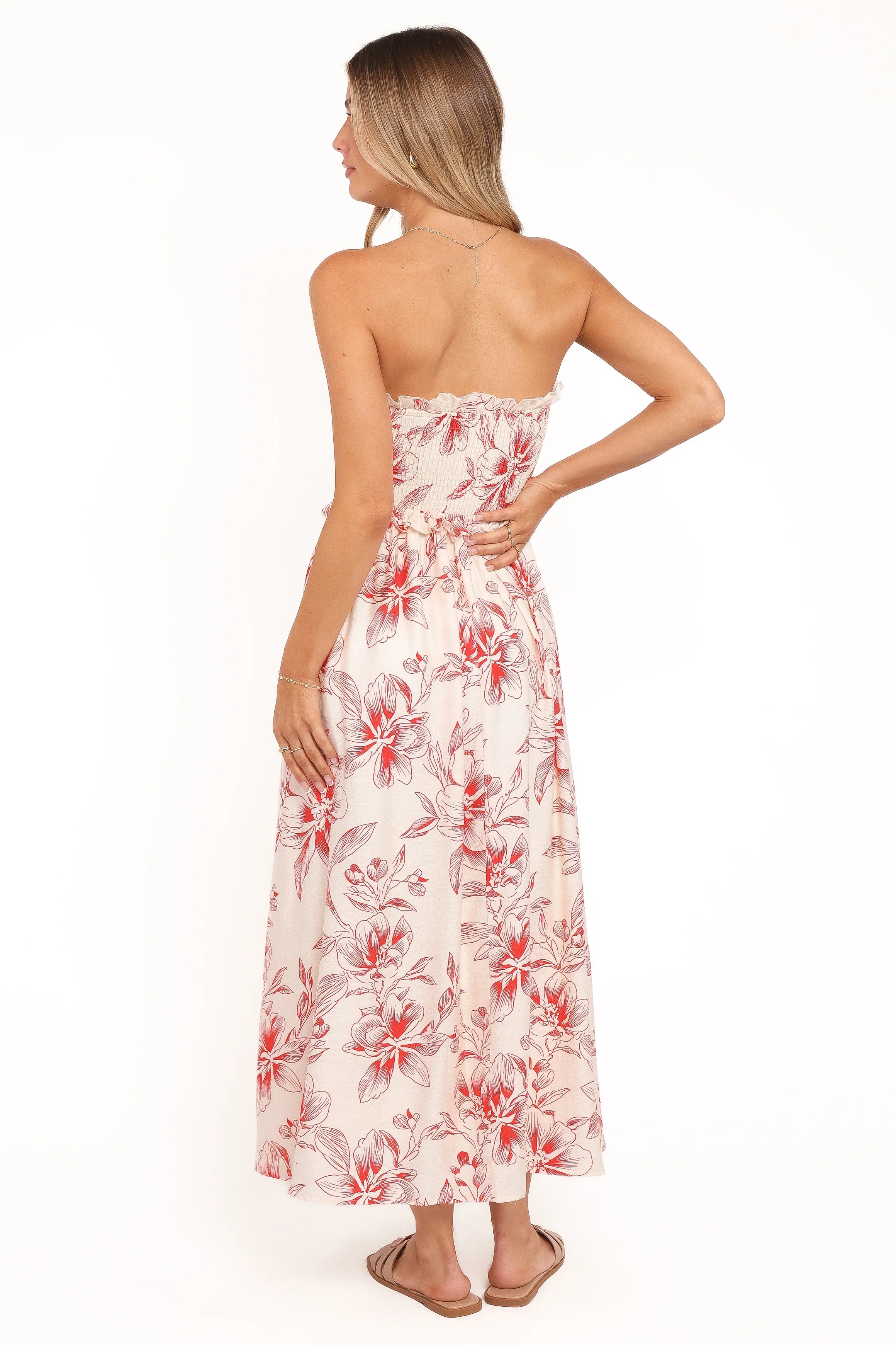 Avania Strapless Midi Dress Red Floral