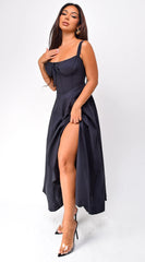 Noura Bustier Lace Up Midi Dress Black