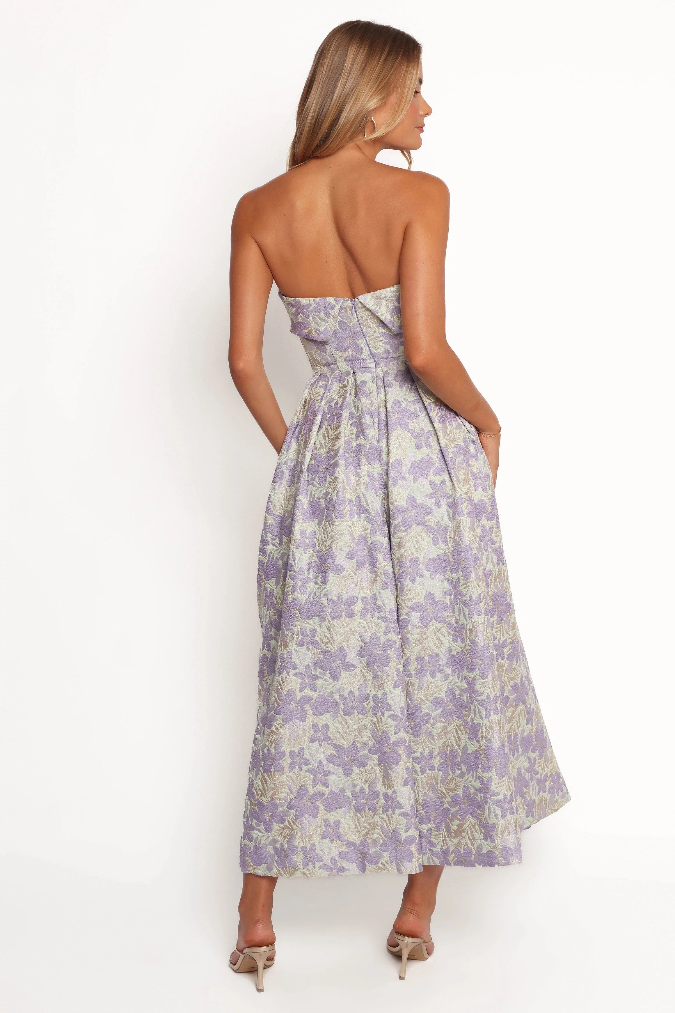 Rhea Strapless Midi Dress Sage Floral