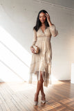 Cybil Pleated Tiered Midi Dress Champagne Gold