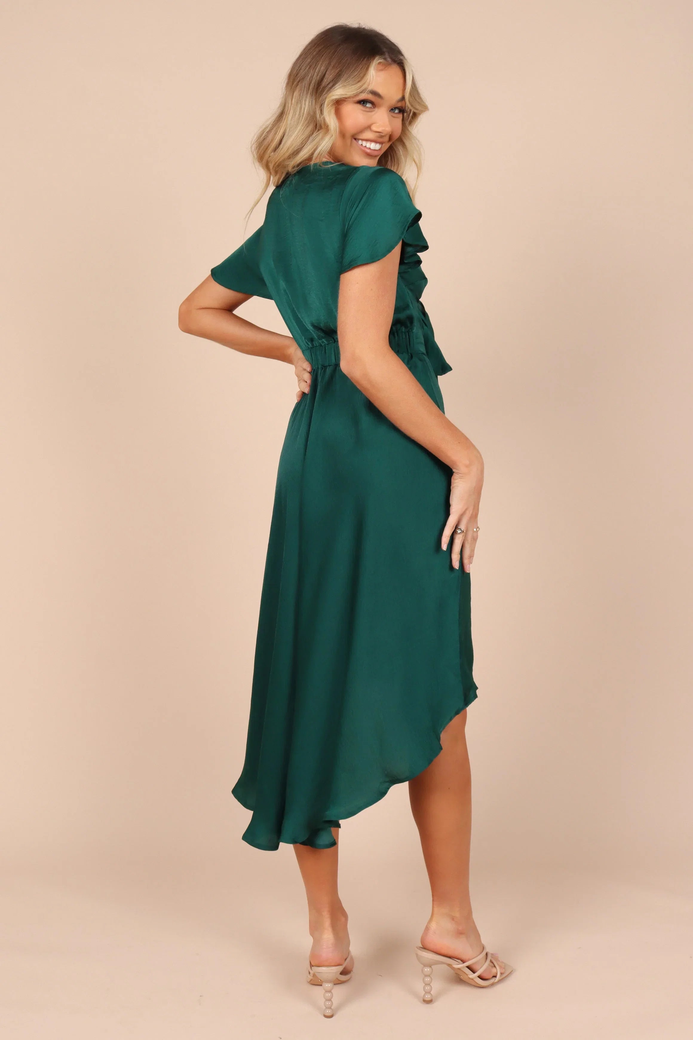 Amanda Hi Lo Tie Front Dress Emerald