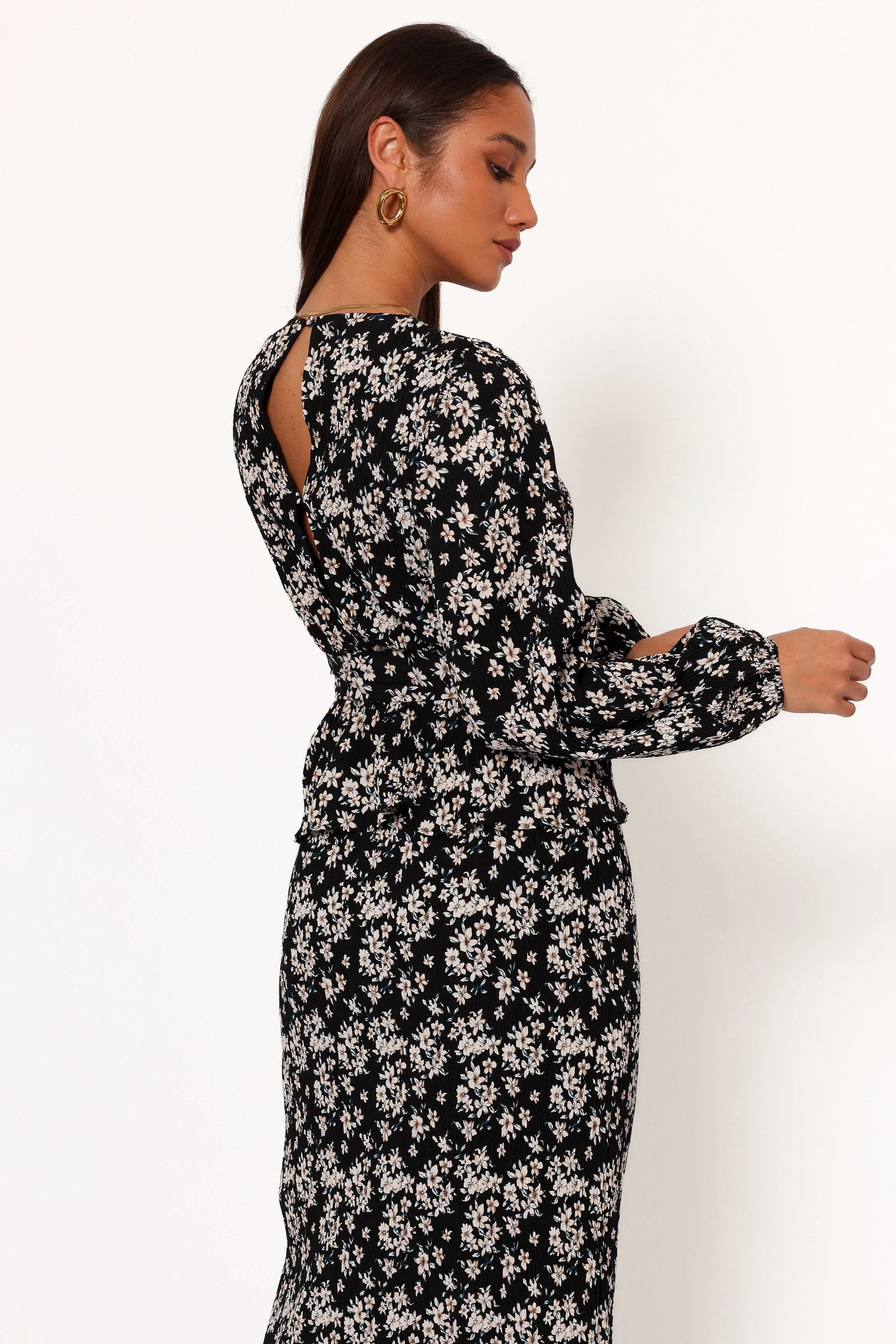 Minelli Pleat Top Black White Floral
