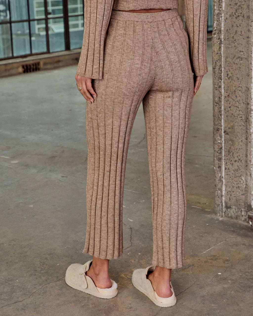 Homebody Hour Ribbed Knit Flare Leg Pants