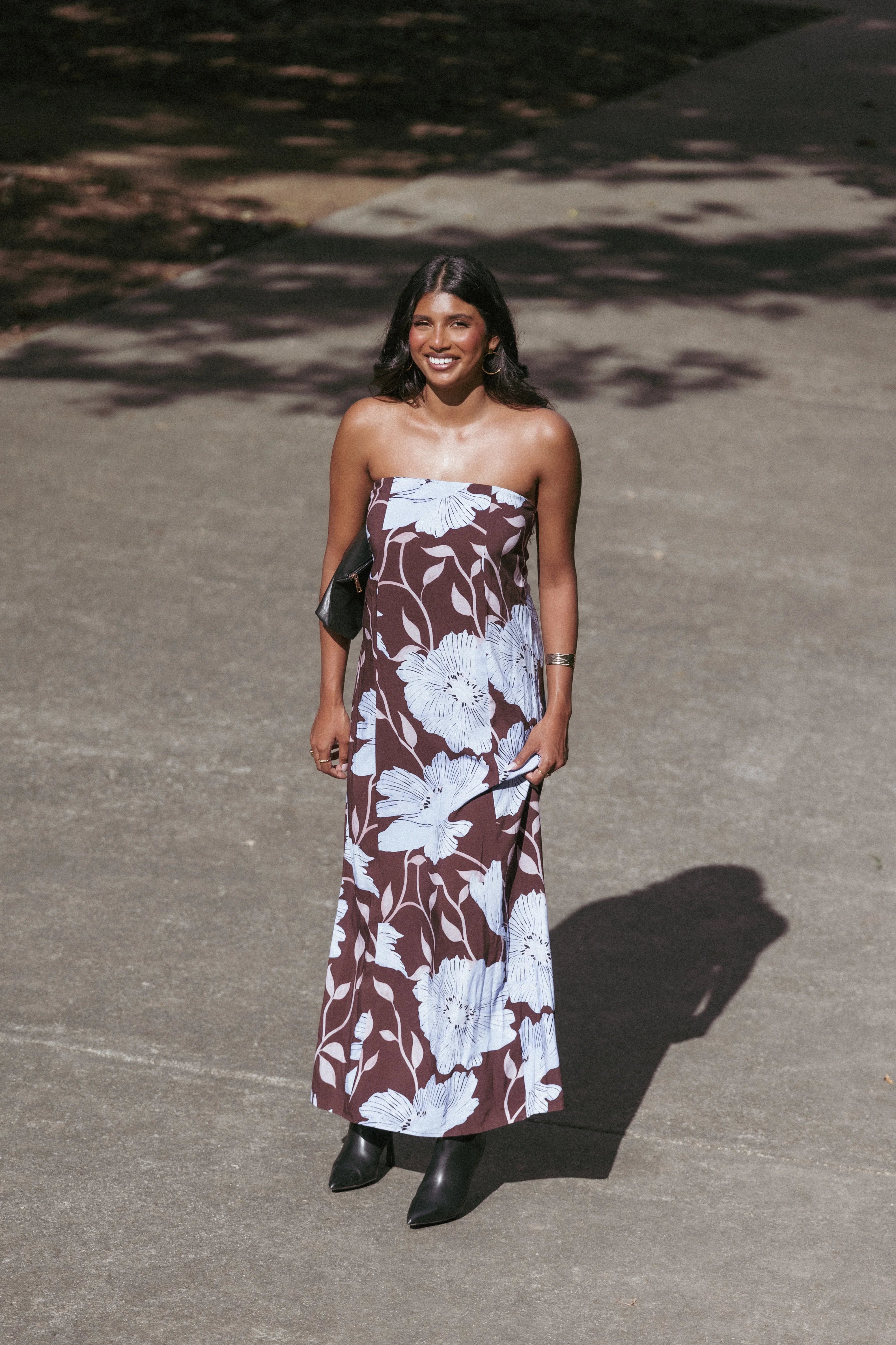 Ottavia Strapless Maxi Dress Blue Poppies