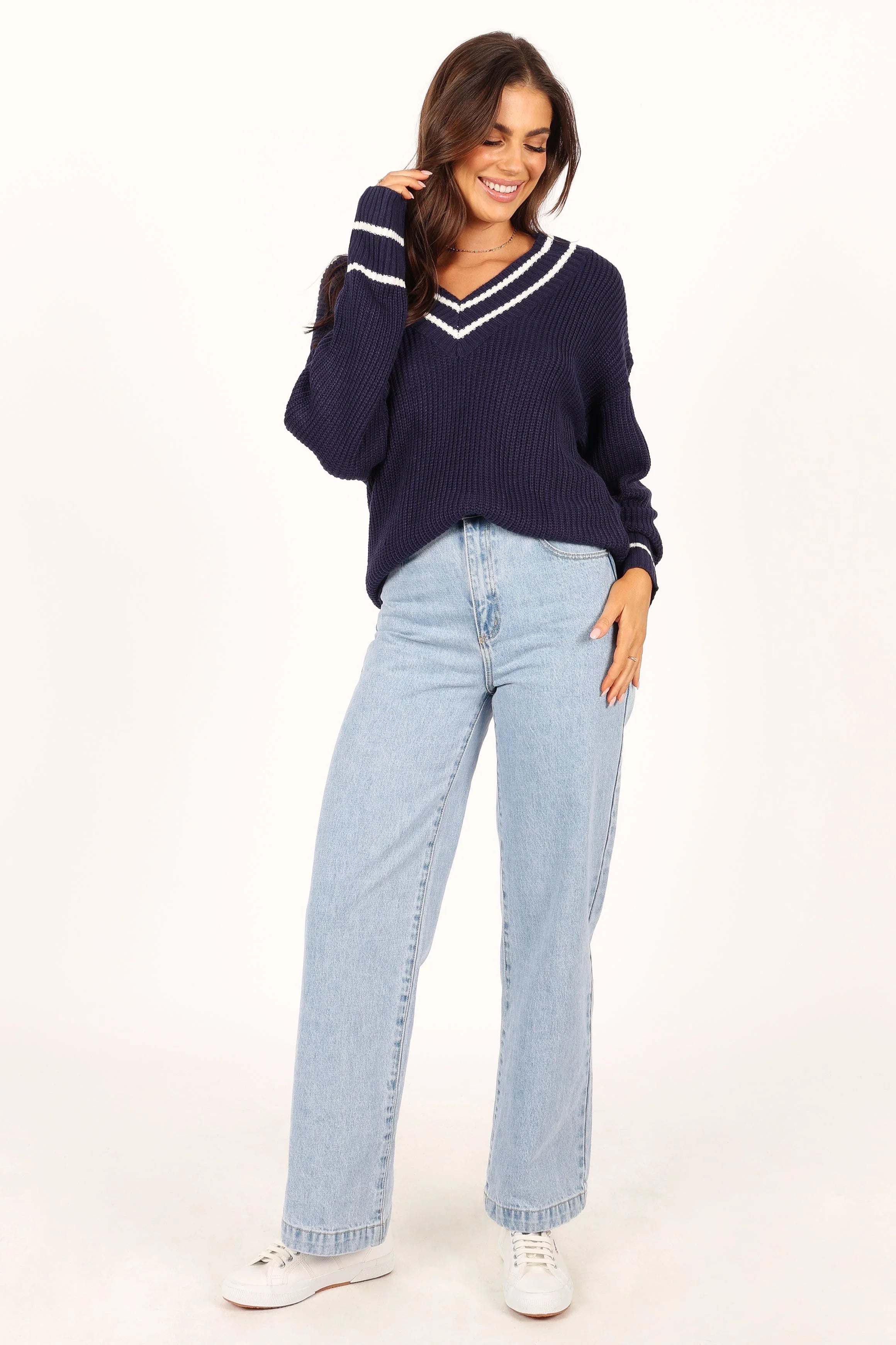Leanna Vneck Knit Sweater Navy