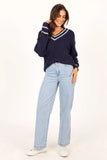 Leanna Vneck Knit Sweater Navy