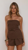 Gia Strapless Top and Shorts Set Chocolate