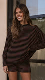 Flossie Long Sleeve Top and Shorts Set Choc Black Stripe