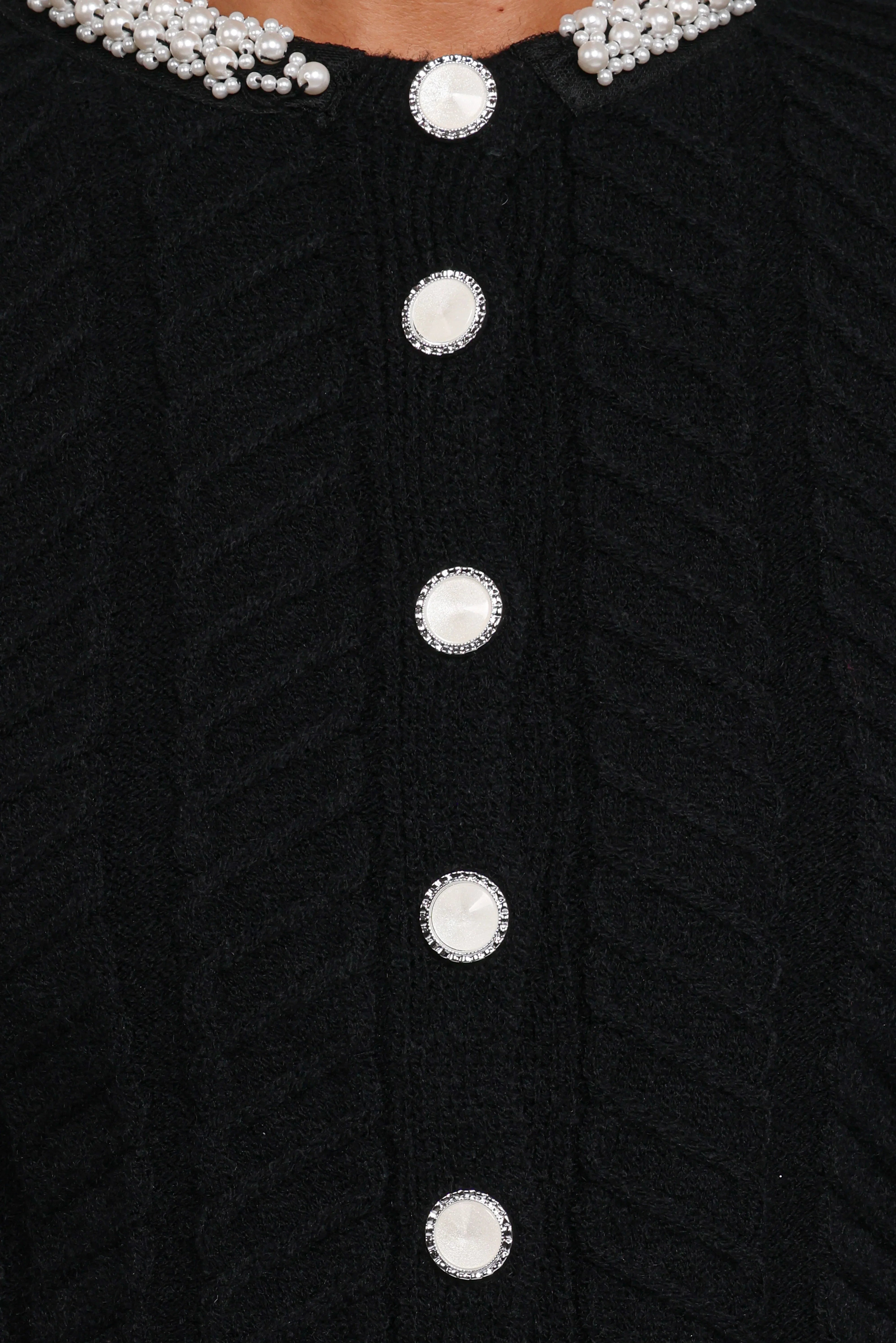 Sheena Rhinestone Collar Holiday Cardigan Black