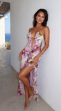 Violessa Floral Ruffle Cutout Maxi Dress Lavender Multi