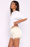 Easy Breeze Satin Lace Shorts Off White