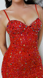 Barletta Rhinestone Multi Gem Studded Maxi Dress Red