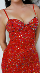Barletta Rhinestone Multi Gem Studded Maxi Dress Red