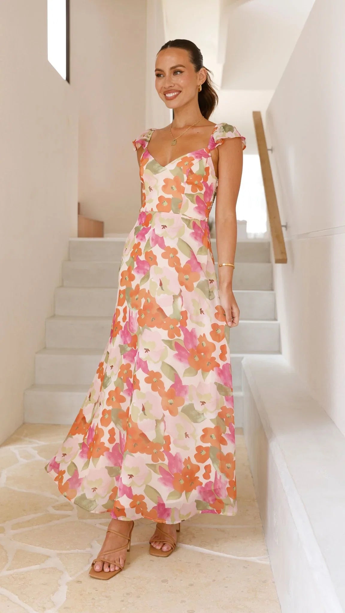 Calais Maxi Dress Orange Floral