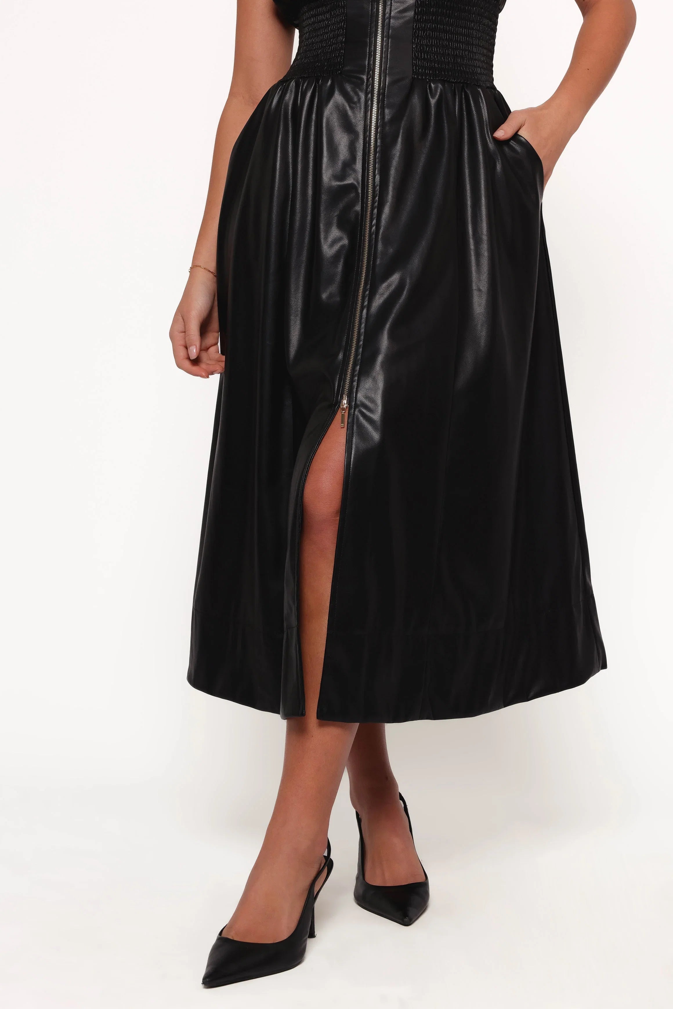Lizzi Faux Leather Midi Dress Black