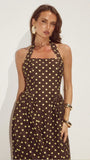 Sammi Halter Midi Dress Choc Lemon Polka